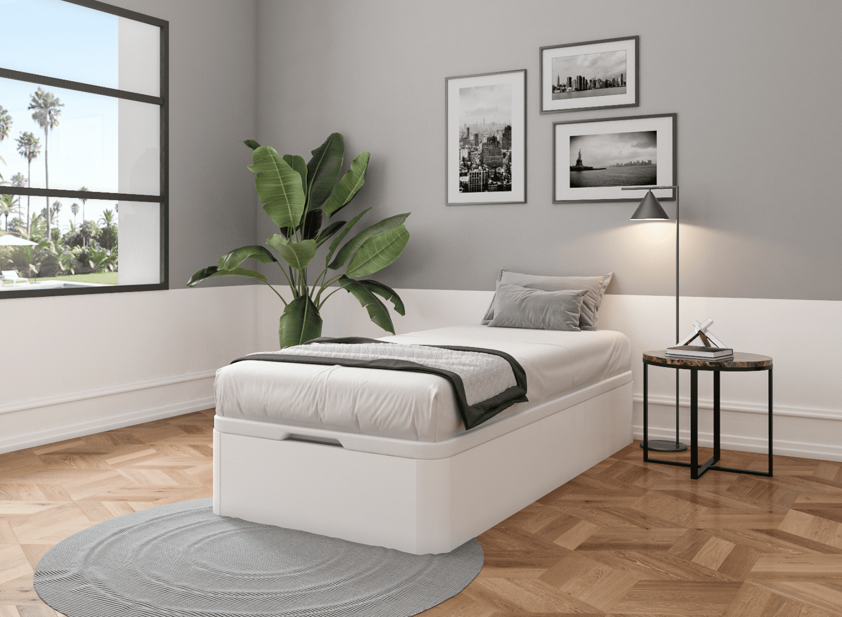 Lit coffre 90 x 200 cm BASTIA Blanc - Fermé