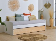 Lit gigogne banquette 90x190 Pin massif HOYA  Blanc - 1
