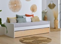 Lit gigogne banquette 90x190 Pin massif HOYA  Blanc - 1