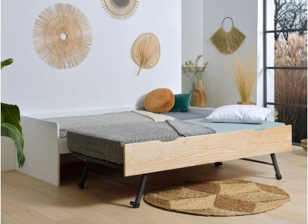 Lit gigogne banquette 90x190 Pin massif HOYA  Blanc - 2