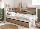 Lit gigogne avec rangement 90x190 MANLY Blanc/Chêne - 1