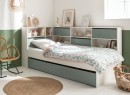 Lit gigogne avec rangement 90x190 MANLY Blanc/Vert - 1