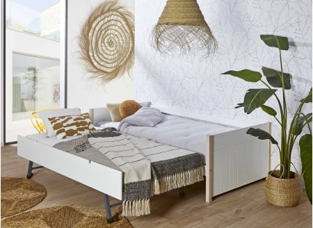 Lit gigogne 90x190 TYKO Blanc/Pin - Déplié
