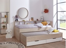 Lit gigogne avec rangement 90x200 OSLO Bois/Blanc - 2