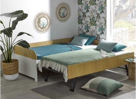 Lit gigogne banquette 90x190 MANLY Blanc/Chêne - 2