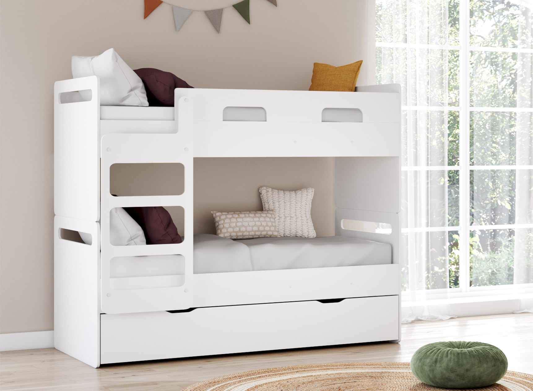 Lit superposé 3 places 90x190 LEVIS Blanc
