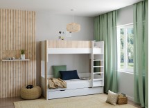 Lit superposé 3 places 90x190 BONDI - Blanc/Bois - 1