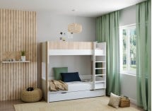 Lit superposé 3 places 90x190 BONDI - Blanc/Bois - 1