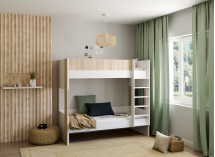 Lit superposé 3 places 90x190 BONDI - Blanc/Bois - 2