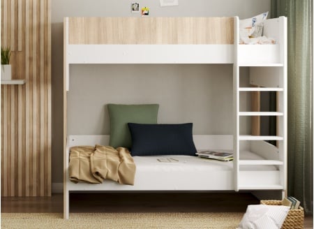 Lit superposé 90x190 BONDI - Blanc/Bois 1