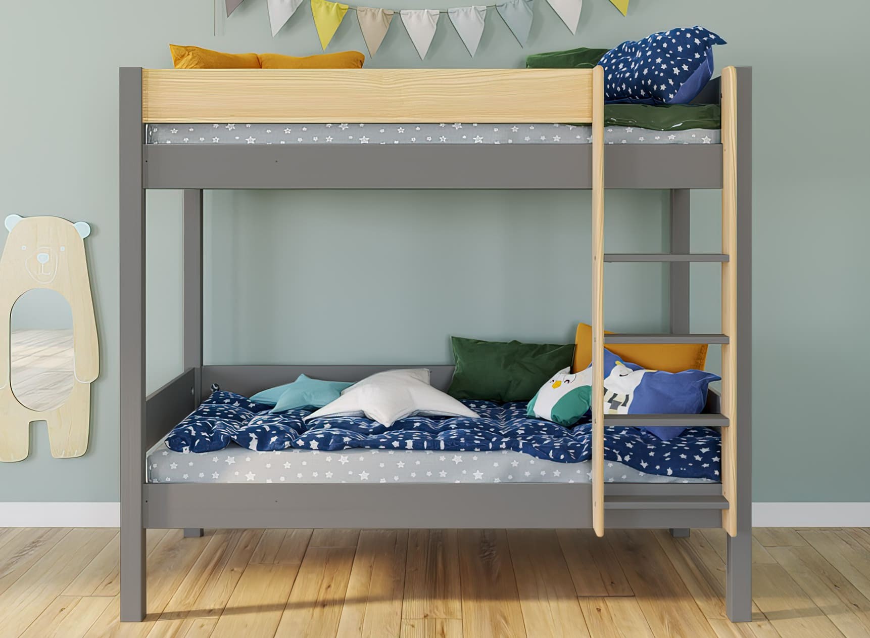 Lit superposé en pin massif 90x190 HOYA - Gris 1