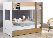 Lit superposé 3 places 90x190 MANLY - Blanc/Bois 1