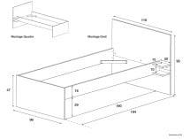 Lit enfant 90x190 ALBI - Dimensions
