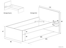 Lit enfant 90x200 ALBI  - Dimensions