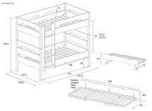 Lit superposé 3 places 90x190 ANGEL - Dimensions