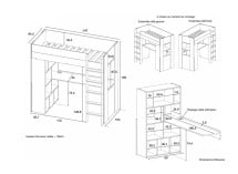 Lit mezzanine avec bureau BONDI - Blanc/Bois  -dimensions