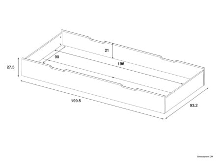 Tiroir de lit 90x200 BRISBANE Nateo Concept - dimensions