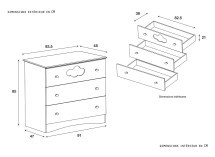 Commode 3 tiroirs CLOUD – Blanc Nateo Concept - dimensions