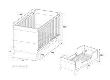 Lit bébé évolutif EKKO – Blanc/Chêne Nateo Concept - dimensions