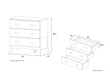 Commode 3 tiroirs EKKO – Blanc/Chêne Nateo Concept - Dimensions