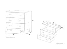 Commode 3 tiroirs EKKO – Blanc/Chêne Nateo Concept - Dimensions