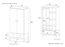 Armoire 2 portes 1 tiroir EKKO – Blanc/Chêne Nateo Concept - Dimensions