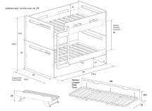 Lit superposé 3 places 90x190 LEVIS  - Dimensions