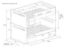 Lit superposé 90x190 LEVIS – Blanc Nateo Concept - dimensions