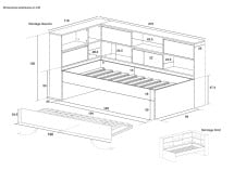 Lit gigogne rangement 90x190 MANLY - Dimensions