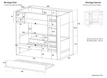 Lit superposé 3 places 90x190 MANLY - Plan