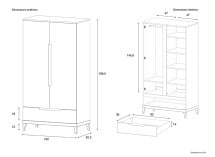 Chambre bébé complète VOLT - Blanc/Hêtre  - dimensions armoire
