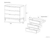 Commode 3 tiroirs VOLT  – Blanc/Hêtre Nateo Concept - dimensions
