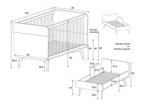 Lit bébé évolutif WOOD – Chêne Vintage Nateo Concept - dimensions