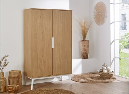 Armoire VINTAGE en chêne et blanc fond ambiance