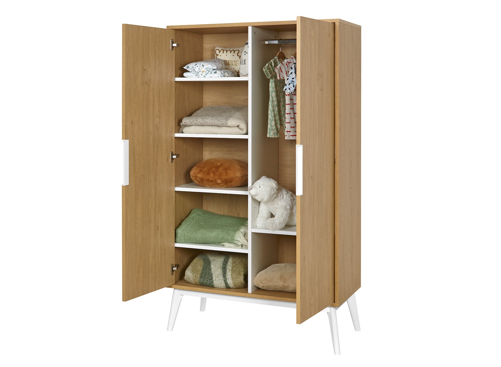 Armoire 2 portes VINTAGE en bois blanc et chêne design