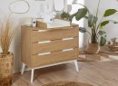 Commode 3 tiroirs VINTAGE en Blanc et Chêne avec plan à langer sur fond ambiance