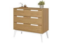 Commode 3 tiroirs VINTAGE en Blanc et Chêne sur fond blanc