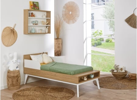 Lit bébé évolutif 70x140 VINTAGE en Blanc et Chêne version lit enfant