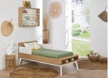 Lit bébé évolutif 70x140 VINTAGE en Blanc et Chêne version lit enfant