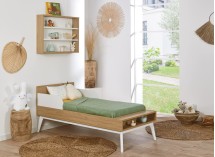 Lit bébé évolutif 70x140 VINTAGE en Blanc et Chêne version lit enfant
