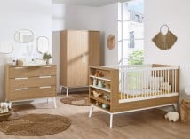 Chambre bébé VINTAGE en Blanc et Chêne version lit bébé à barreaux