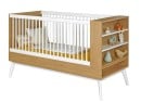 Lit bébé évolutif 70x140 VINTAGE en Blanc et Chêne version lit bébé à barreaux sur fond blanc