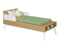 Lit bébé évolutif 70x140 VINTAGE en Blanc et Chêne version lit enfant sur fond blanc