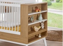 Lit bébé évolutif 70x140 VINTAGE en Blanc et Chêne version lit bébé à barreaux zoom sur rangements