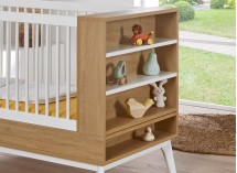 Lit bébé évolutif 70x140 VINTAGE en Blanc et Chêne version lit bébé à barreaux zoom sur rangements