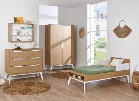 Chambre complète Vintage Blanc/Chêne - lit évolué