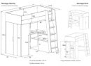 Lit mezzanine avec bureau et armoire MANLY - Dimensions