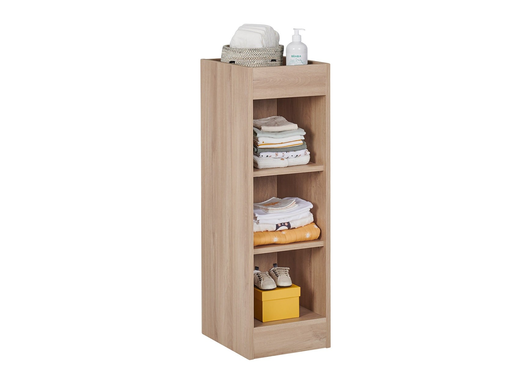 Petite bibliothèque mobile JULIA sur fond blanc avec accessoires