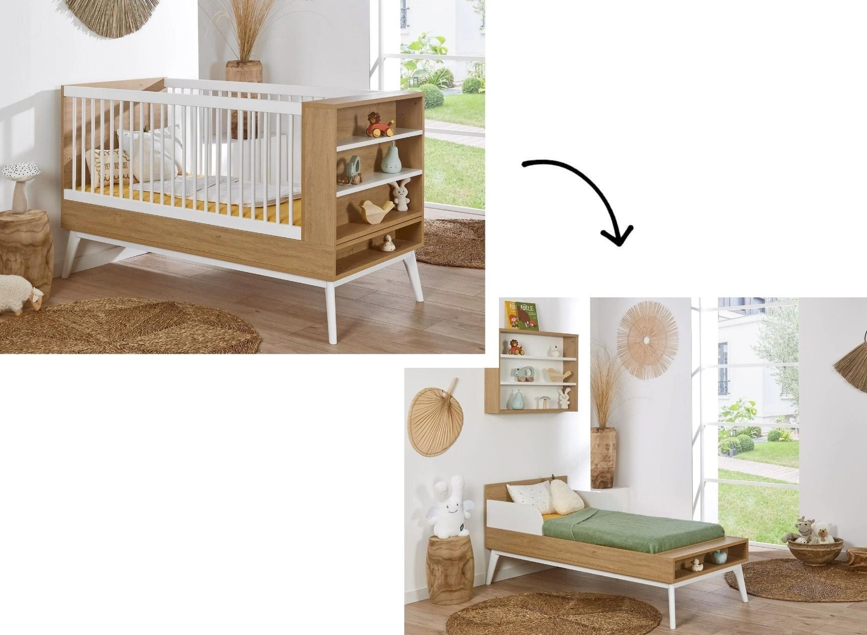 Lit bébé évolutif 70x140 VINTAGE en chêne et blanc design