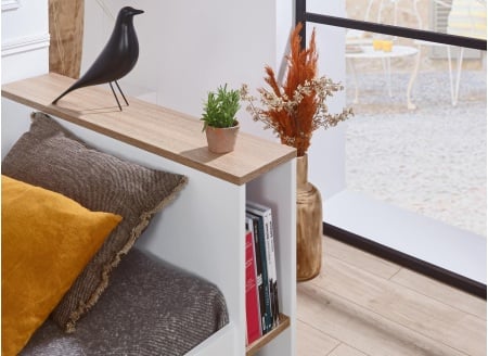 Lit enfant 90x200 avec rangement ALBI Blanc/Chêne - 2